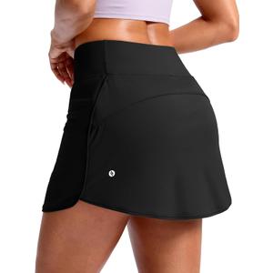 SANTINY Skorts for Women with Pockets High Waisted Golf Skirts | Built-in Shorts, A Line, Athletic, Casual, Pickleball, Tennis Skirt (Black, M)