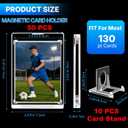 50 Pcs 130PT Magnetic Card Holder with 10 Pcs Stands, Magnetic Card Case Hard Protector, UV Protected Transparent Clear for Trading Sports Baseball Football Collectible Cards Display & Storage