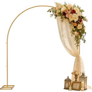 5.25 * 6.56 FT Metal Arbor Frame Stand, Garden Arch Trellis for Plants, Wedding Decor Backdrop Flower Stand, Gold, Single Rectangle
