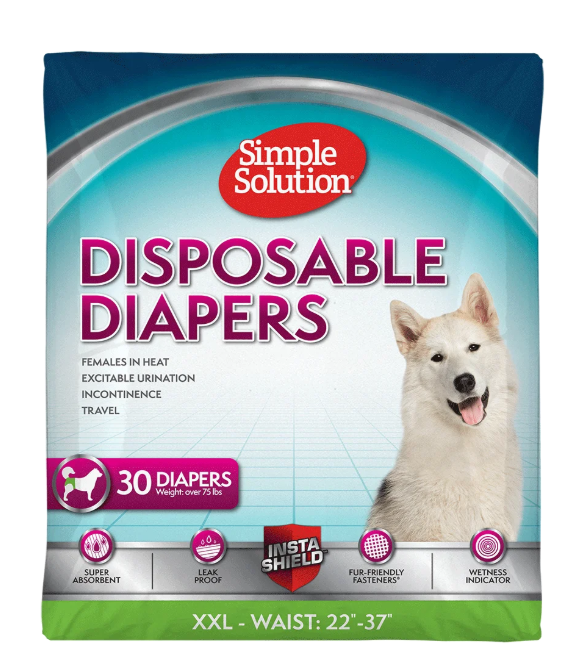 Simple Solution Dog Diapers Female, Dog Diapers, Potty Training, Super Absorbent, Breathable, Wetness Indicator for Urination, 2237 Inch Waist, (XXL, 30ct)