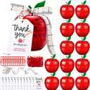 Briwooody 12 Sets Plastic Apple Container for Teacher, Large Apple Shaped Candy Jars with Greeting Cards Boxes Gifts, Welcome Party Box Treat Bulk Essentials (Thank You,Red)