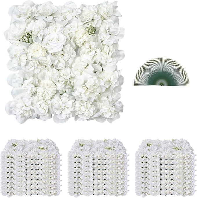3D Flower Wall Panel, 24 PCS 15 x 15 inch, Artificial Floral Wall Background Mesh Backing Mat,Seamless Design&Easy Installation for Wedding Valentines Day Home Baby Party Backdrop Decor,White