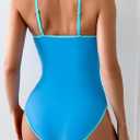 Eomenie Women's One Piece Swimsuit Tummy Control Slimming Bathing Suit Color Block Spaghetti Strap 1 Piece Swim Suit Swimwear, L, Blue