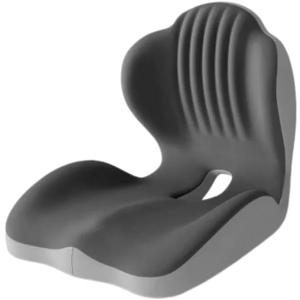 SakerPlus Ergonomic Memory Foam Seat Cushion,Lumbar Support Pillow for Office Chair, L-Shaped Back Support with Hollow Tailbone Vent, Non-Slip Base, Washable Cover for Desk, Car, Home, Travel (Grey)