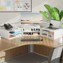 ALISENED Printer Stand for Desk, 2-Tier Wooden Desk Organizer, White, 18.5x14.5x8.26 Inches
