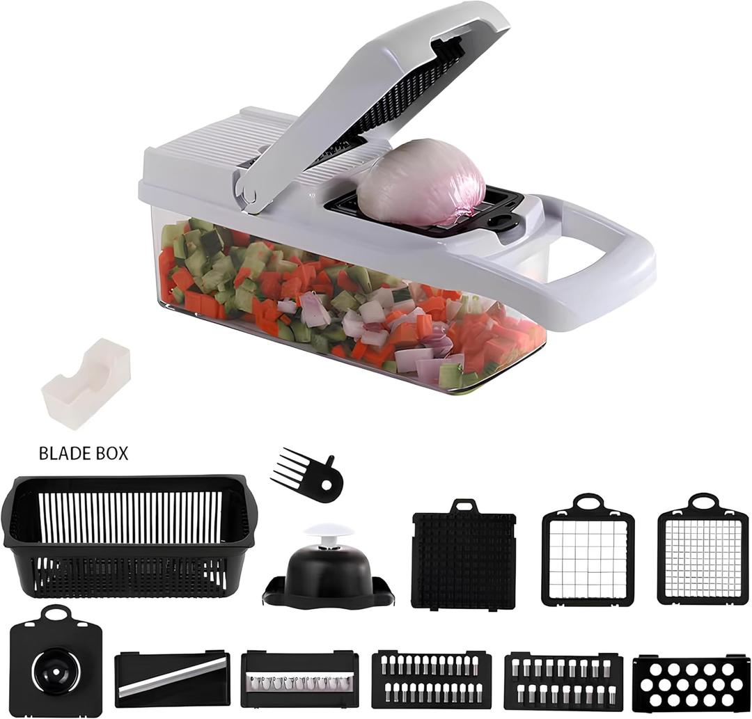 HercuCut Blade All-in-One Vegetable Chopper and Spiralizer Food Chopper with Container, Fruit Slicer, House Essentials, Kitchen Appliances & Gadgets (White/Black)