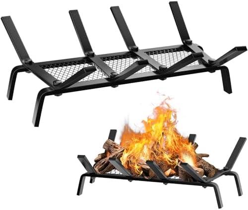 cyrico Fireplace Grate with Ember Retainer, 17 Inch Fireplace Log Grate Solid Cast Iron 1/2” Bar Fire Place Holder for Fire Pit Indoor Chimney Hearth Wood Stove Outdoor Burning Rack Camping