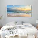 Sunset Ocean Beach Canvas Wall Art Living Room Ocean Picture Coastal print poster Blue Seascape Theme wall decor Modern Coastal Seascape Painting Seaside Artwork for Home Bedroom Framed