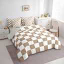 Feelyou Checkered King Comforter Set with Sheets for Kids Boys Girls Brown Plaid 7 Pieces Bedding Set Vintage Checkerboard Geometric Bed in a Bag Reversible Grey Room Decor Soft