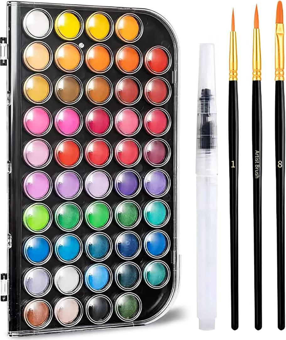 Watercolor Paint,watercolor paint set,48 Colors Washable Watercolor Paint Set With Brush, Refillable Water Brush Pen, Palette, and Water-Washable Paints for Adults Artist Beginner (Black)