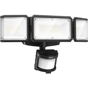 LEPOWER Battery Powered LED Flood Light Outdoor,1500LM Motion Sensor Security Lights, IP65 Waterproof,Wireless Flood Light Battery Operated,3 Head Motion Detector Light for Garage,Yard,Porch(Black) (Black)