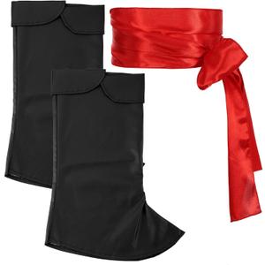 Jiuguva Men Pirate Costume Medieval Renaissance Costume Accessories Pirate Boot Covers Red Sash Belt Set for Christmas Holiday Cosplay