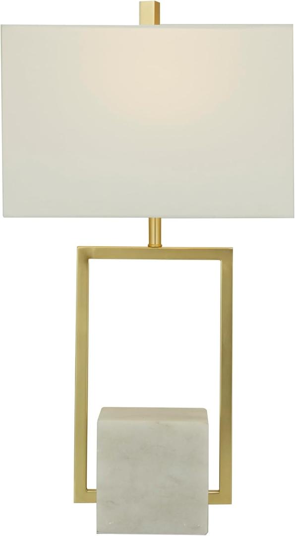 CosmoLiving by Cosmopolitan Marble Room Table Lamp Geometric Accent Lamp with Square Shade, Lamp 15" x 9" x 27", Gold