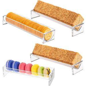 4PCS Cracker Tray Clear for Serving, Acrylic Biscuit Stand Macaron Display Tray, Rectangular Food Display Server Holder for Countertop in Home, Wedding, Party (4PCS Clear)