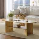 Oval Coffee Table, 2 Tier Wood Modern Center Coffee Tables for Living Room, 47" x 23.6" x 15.7"