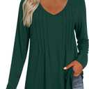 HOTGIFT 2026 Womens Tops Long Sleeve Shirts Casual Fall Winter Tunics Pleated V Neck Fashion (X-Large, Blackish Green)
