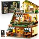 INSOON City Coffee House Building Set with Light, 1173 PCS Cafe Shop Building Block Toy with Ordering Counter Baking Room, House Construction Model Gift for Adults Teens Kids Boys Girls Ages 6-12+