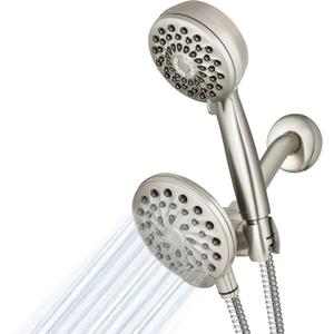 Waterpik One-Touch Dual 2-in-1 Shower System With Rain Shower Head and 7-Mode Hand Held Shower Head, Brushed Nickel XPB-139E-769ME