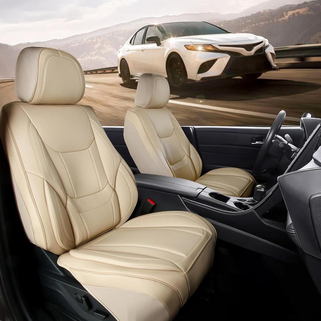 Coverland Custom Fit Car Seat Covers for Car Compatible with [Camry, Accord, Civic, Corolla, Altima, Elantra, Focus] Premium Waterproof Non-Slip Interior Seat Protector [Front Beige - Size Chart A10]