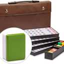 Yellow Mountain Imports Japanese Riichi Mahjong Set - Large White and Green Tiles, Vinyl Case - Includes East Wind Tile, Betting Sticks, and Dice