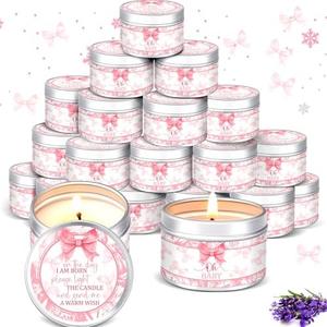 MTLEE 24 Pcs Bow Baby Shower Party Favors Candles Lavender Scented Baby Shower Favors for Guests Rustic Tealights Candles Gender Reveal Return Gifts Girl Boy(1.2 Oz, Pink)