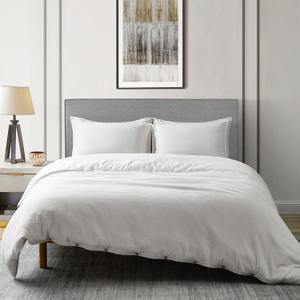 DAPU Linen Duvet Cover King, Washed Lightweight Bedding Set with Buttons Closures, 3 PCs Hypoallergenic Soft Linen Cotton Blend Duvet Cover Set with Multiple Corner Ties (Off-White/Cotton Linen, King)