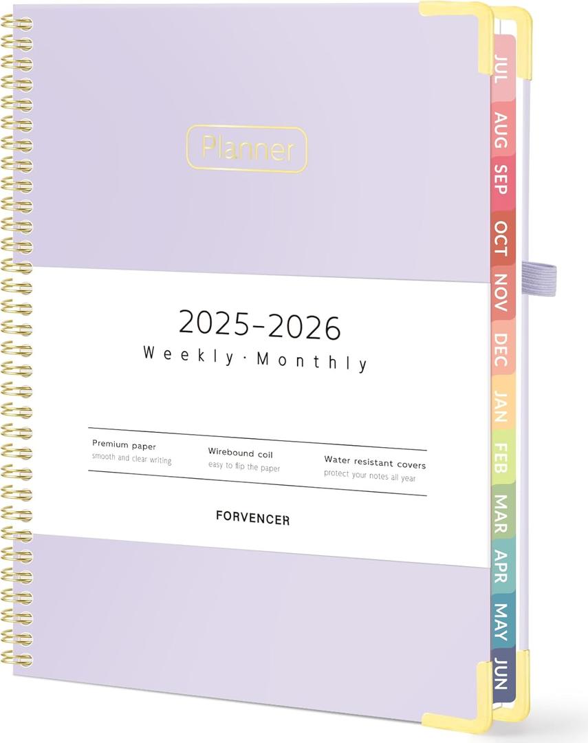 Forvencer Academic Planner 2025-2026, Hardcover Weekly & Monthly Calendar Planner, July 2025 - June 2026, 8.5" x 11", Daily Agenda Book with Tabs, College Organizer Notebook, School Supplies for Student Teacher Classroom, Purple