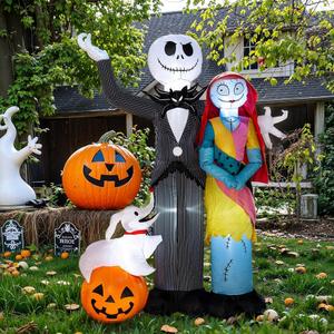 6FT Outdoor Halloween inflatables Decorations,Hill Skeleton Couple Pumpkin Decor, Built-in LED Lights,Blow up Yard Outdoor Garden Halloween Party Decorations