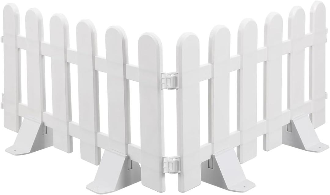 2Pcs Picket Fence for Garden, White Garden Fence, Plastic Picket Fences Panels with Bases, DIY Christmas Landscape Border for Flower Beds, Pathways, Yard, Wedding Decor, 19.65 x 11.79 inch