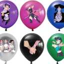 Anime Style Party Balloons 24 Pack 12 Inch Cartoon Character Latex Balloons, 6 Assorted Colors, Cool Girl Theme Birthday Decorations for Teens & Kids