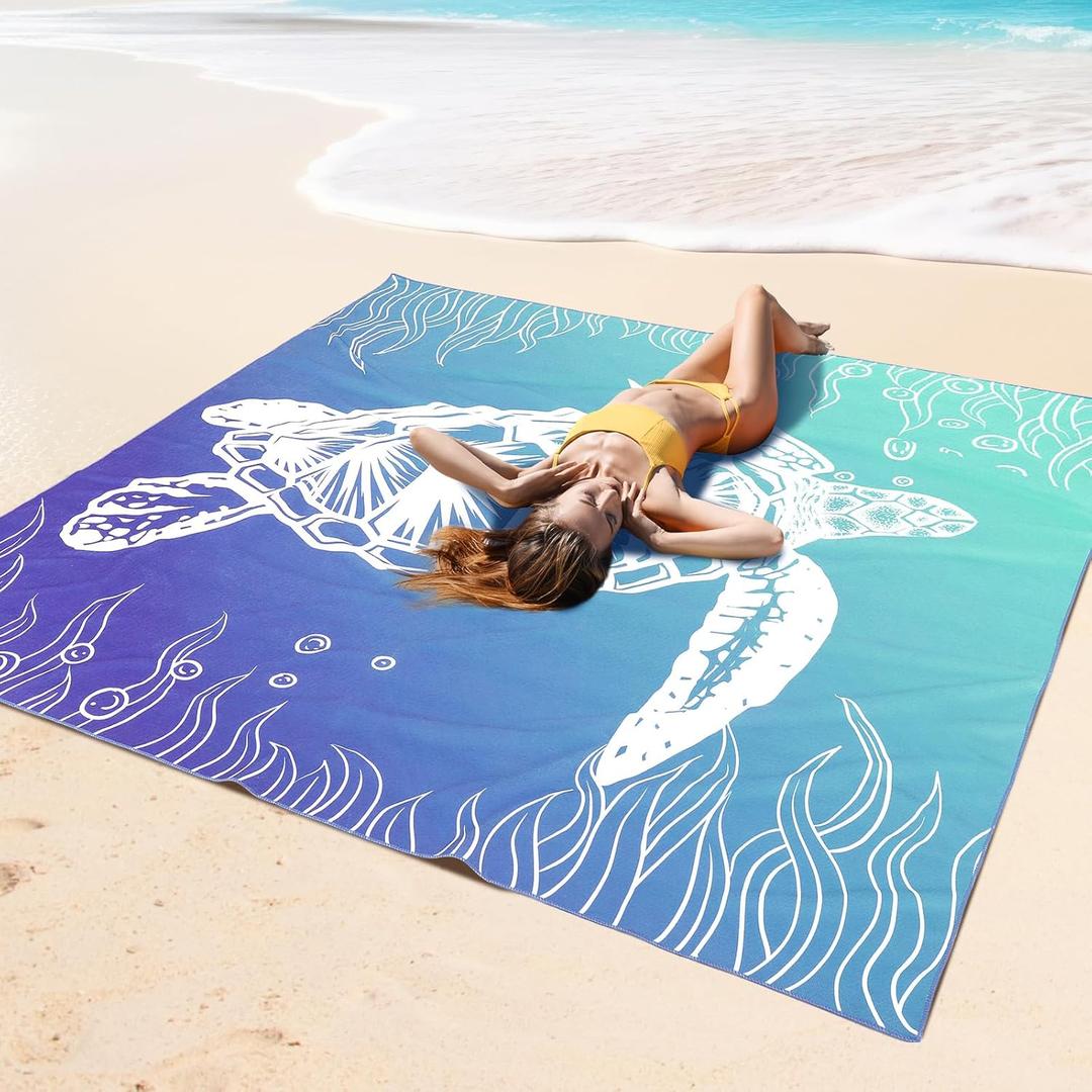 Flutesan Oversized Beach Towel Blanket 71 x 71 Boho Microfiber Beach Towel Lightweight Sand Giant Sand beach Towels for Adult Summer Travel Camping Hiking Picnic(Neon Colors, Mandala)