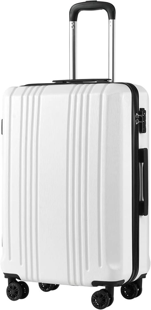 Coolife Luggage PC+ABS Hardshell Suitcase with TSA Lock, Spinner Checked Lightweight (white, M(24IN))