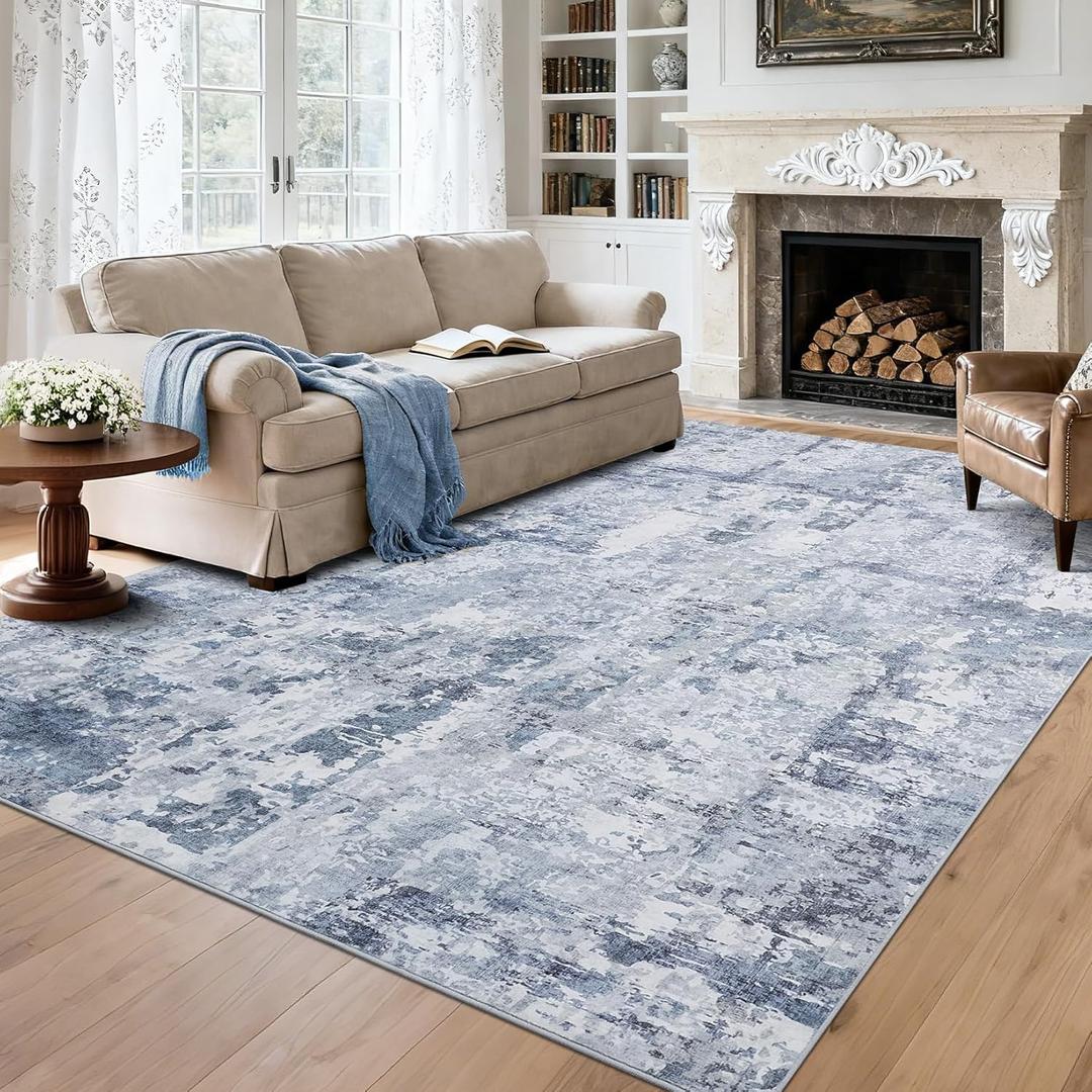 GarveeHome Modern Area Rug 6x9 Washable Rugs for Living Room Aesthetic, Large Abstract Non-Slip Low-Pile Indoor Blue Grey Printed Accent Carpet for Bedroom Dining Room Office, Blue/Grey