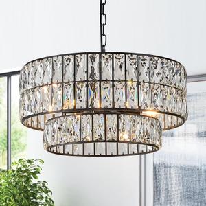 CATINER Black Crystal Chandelier 20" 6-Light Modern Semi Flush Pendant
Luxury Drum K9 Crystal Pendant Chandeliers,for Dining Room Foyer Living Room Bedroom Kitchen,E12 Base