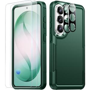 SPIDERCASE Designed for Samsung Galaxy S26 Case, [10 FT Military Grade Drop Protection], 2 Pack [Tempered Glass Screen Protector+Camera Lens Protector] Heavy Duty Shockproof Case,Deep Green
