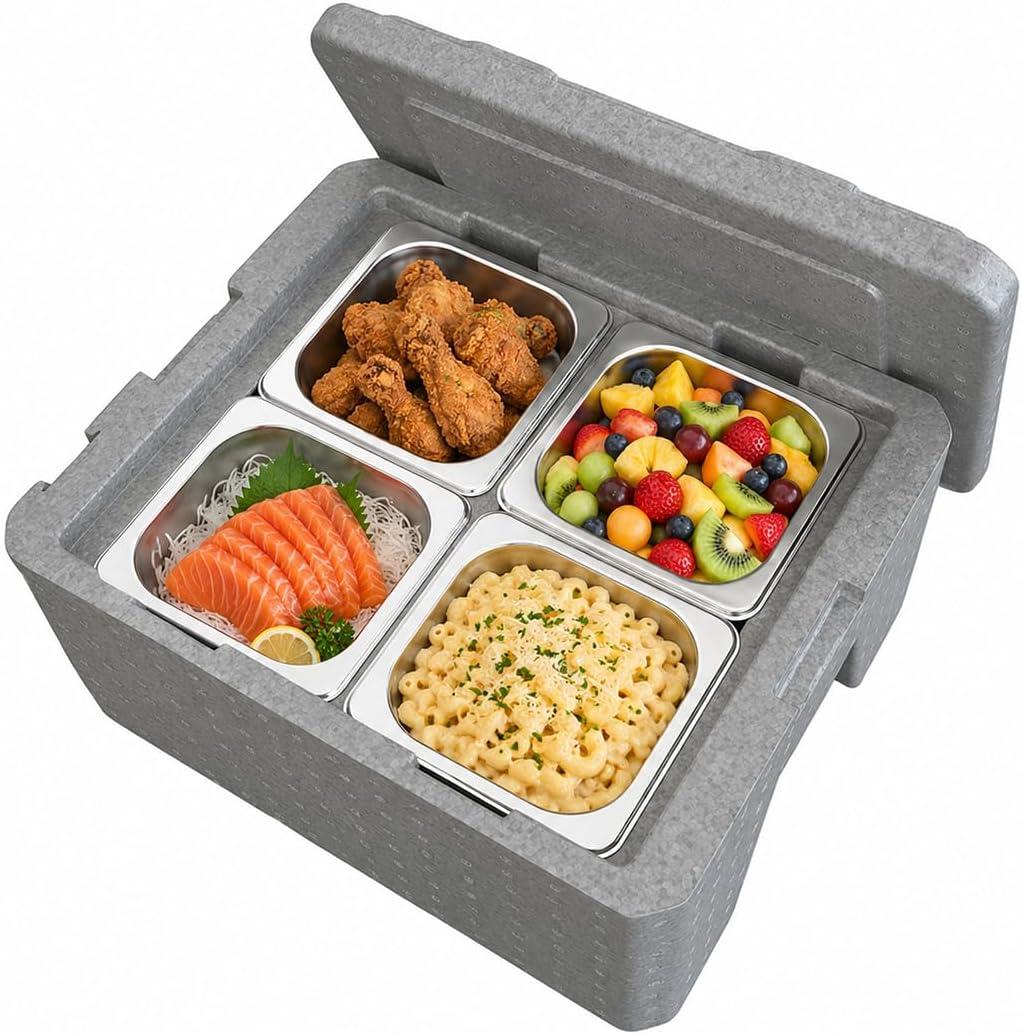 Insulated Food Pan Carrier,17Qt/16L Hot Box for Catering, Soup Warmers Commercial w/4 Stainless Steel Pans, Food Warmer for Restaurant, Canteen, Home