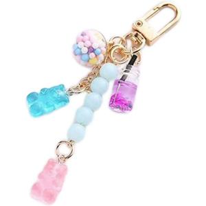 Blue Cute Resin Gummy Bear Key Chain Candy Color Animal Bear Charms Keychains Car Keys Bag Pendant Keyring Jewelry Gift Accessories