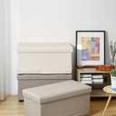 Rolling Storage Ottoman Bench with Wheels, 30 Inch Faux Leather Storage Seat, Hidden Storage Chest for Living Room, Bedroom, Small Spaces, Color Ivory