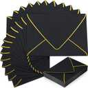 Mimorou 100 Pcs A7 Invitation Envelopes for 5" x 7" Cards V Flap Foil Border Luxury Self Adhesive Mailing Envelopes for Wedding Baby Shower Bridal Birthday One Silly Goose Party(Black, Gold)