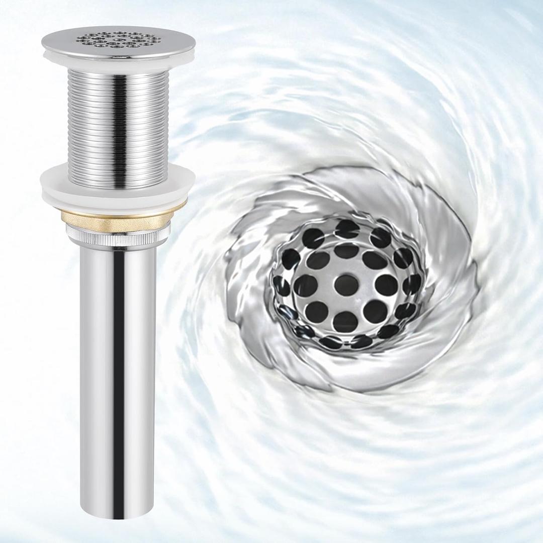 KES Bathroom Sink Grid Drain Without Overflow, Faster Drainage with Anti-Clog Grid, Polished Chrome Vanity & Vessel Drain Strainer, Solid Stainless Steel & Brass, S2021D-CH