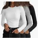 Ficerd 3 Pack Women's Ribbed Long Sleeve Tops, Crew Neck Slim Fit Undershirts Knit Basic Casual Stretch Layering Tee Shirts, XL
