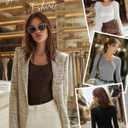 Ficerd 4 Pack Women's Scoop Neck Tops Long Sleeve Slim Fit T-Shirts Stretchy Tight Casual Plain Layering Shirts Tees (M)