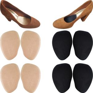 Chiroplax High Heel Pads Cushions Inserts (4 Pairs) Ball of Foot Metatarsal Forefoot Pain Relief Anti-Slip Shoe Insoles for Women (Beige+Black, Thick) 