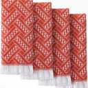 4 Pack Boho Bathroom Hand Towel 14 x 30 Inch 100% Turkish Cotton Decorative Boho Kitchen Hand Towel Farmhouse Bathroom Decor Set Absorbent Soft Guest Tea Gift(Red,White)