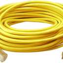 Southwire Outdoor Extension Cord – Durable Vinyl Jacket for For Farm, Ranch & Workshop - Lighted End With Reinforced Blades - SJTW, Yellow - 12 Gauge, 3 Prong - 100 Feet