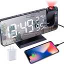 Projection Alarm Clock for Bedrooms Ceiling, Digital Clock Radio with USB Charger Port, Temperature & Humidity Display, 7.3 Large LED Display,12/24H,Snooze,Dual Loud Clock- 4 Dimmer (Black)