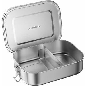 G.a HOMEFAVOR Stainless Steel Bento Lunch Box - Leak-Proof Metal Bento Box, Large Food Container with Lock Clips, Snack Container, Dishwasher Safe, 2 Compartments, 1200 ml/40 oz