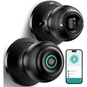 Fingerprint Door Lock, Smart Fingerprint Door Knob with Lock, Biometric Door knob with App Control & Key, Keyless Thumbprint Entry Door Lock for Bedroom, Front Door, Home, Apartment Office-Matte Black
