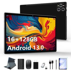 Tablet 10.1 Inch Android 13 Tablets 2025 Latest Android Tablets 128GB ROM+16GB RAM (8+8 Virtual), 2 in 1 Tablet with Keyboard, Powerful Octa-Core+13MP Camera, 1TB TF Expandable, FHD WiFi Tableta PC (Black)