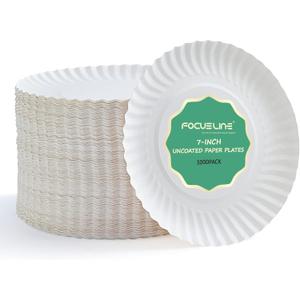 FOCUSLINE 7 Inch Paper Plates, White Paper Plates Uncoated, Everyday Disposable Dessert Plate 7" Small Plate Bulk 1000 Count